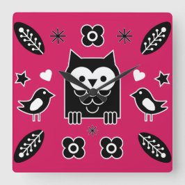 Reloj Cuadrado Regalo de arte folclórico de búho escandinavo