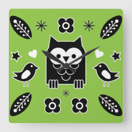 Reloj Cuadrado Regalo de arte popular de búho escandinavo