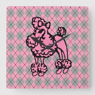 Reloj Cuadrado Regalo de Caniche Francés Rosa Retro