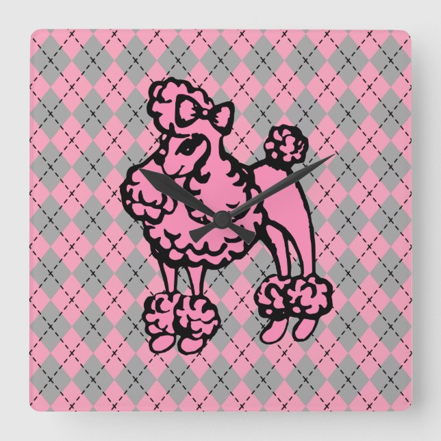 Reloj Cuadrado Regalo de Caniche Francés Rosa Retro (Anverso)