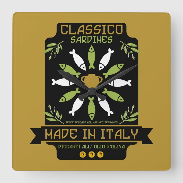 Reloj Cuadrado Regalo de cocina impresa de arte de sardinas itali (Anverso)