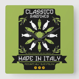 Reloj Cuadrado Regalo de cocina impresa de arte sardino italiano