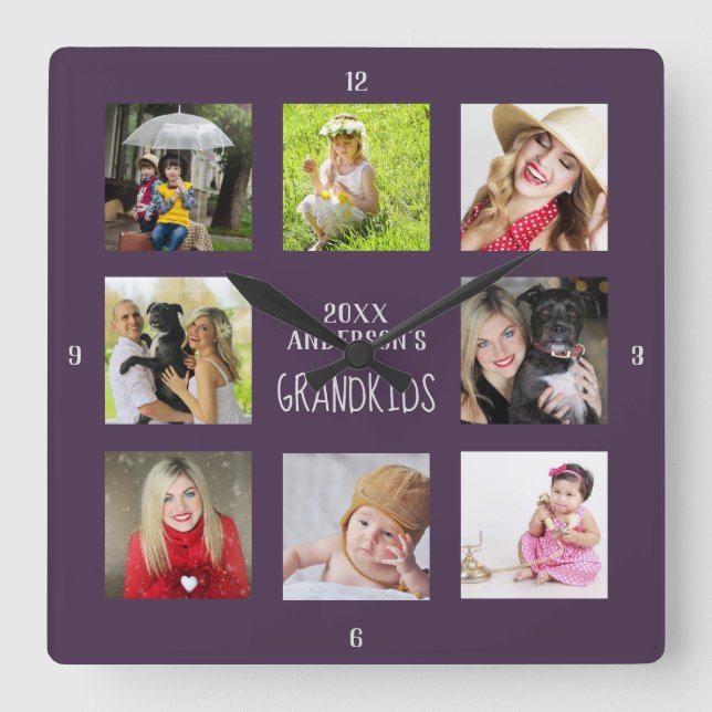 Reloj Cuadrado Regalo de Collage de fotos del abuelo de la abuela (Anverso)