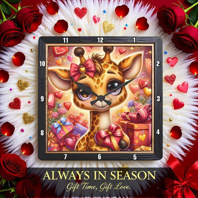 Reloj Cuadrado Regalo de Corazón de Jirafa Bebé (Subido por el creador)