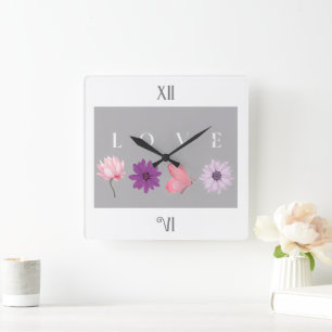 Reloj Cuadrado Regalo de decoración floral botánica romántica con