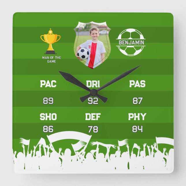Reloj Cuadrado Regalo De Fútbol Personalizado Para Niños, Tarjeta (Anverso)