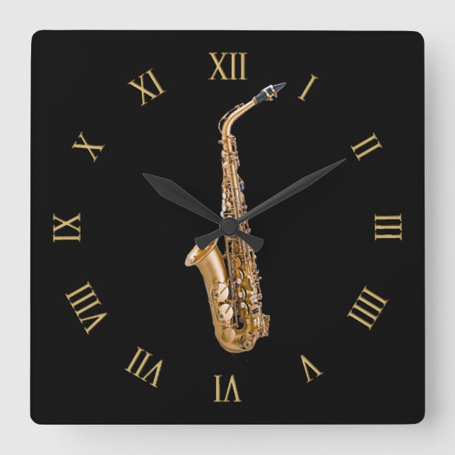 Reloj Cuadrado Regalo de un músico con temas musicales saxofónico (Anverso)