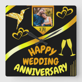 Reloj Cuadrado Regalo del 5º aniversario del Boda de Black & Gold