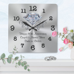 Reloj Cuadrado Regalo del 60° aniversario del Boda Cristiano