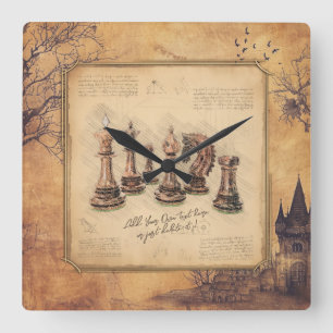 Reloj Cuadrado Regalo del jugador de arte de piezas de ajedrez an