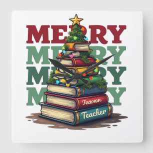 Reloj Cuadrado Regalo para Maestro Feliz Navidad Libros para Ma