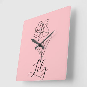 Reloj Cuadrado Regalo personalizado de flor de nacimiento de Narc