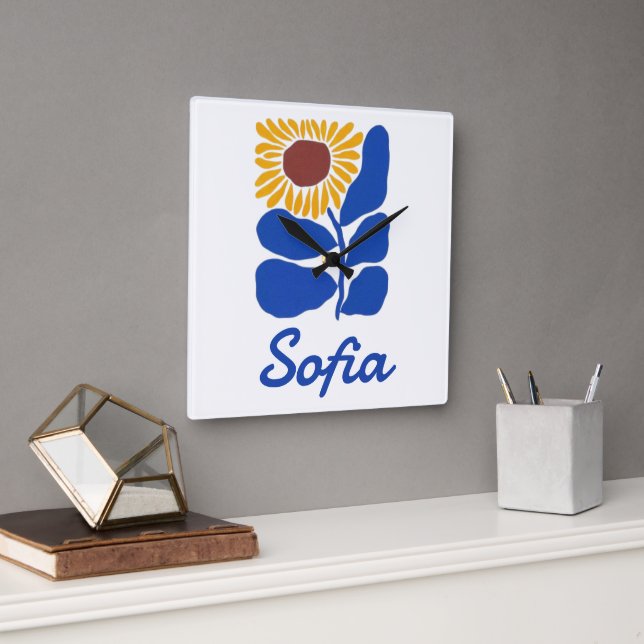 Reloj Cuadrado Regalo Personalizado de Floral Retro con Nombre Pe (Oficina)