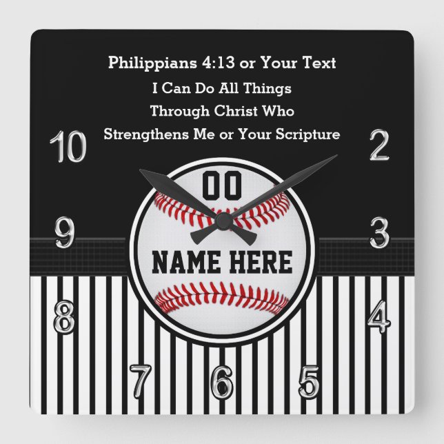 Reloj Cuadrado Regalos cristianos de béisbol con versión bíblica  (Anverso)