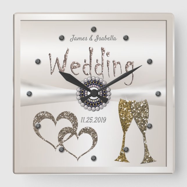 Reloj Cuadrado Regalos de aniversario de boda para parejas felici (Anverso)