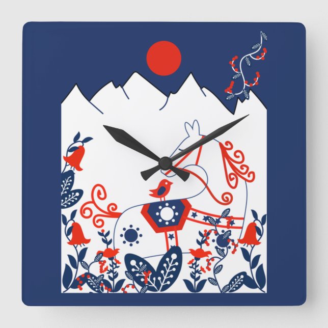 Reloj Cuadrado Regalos De Arte Folclórico Sueco Y Finlandés (Anverso)