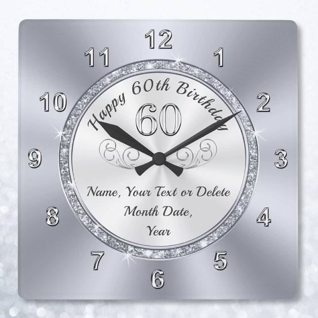 Reloj Cuadrado Regalos de cumpleaños personalizados para una muje (60th birthday gift ideas for him. 60th birthday gift for her. Personalized, 60th birthday presents.)