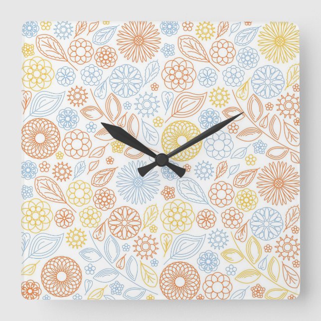 Reloj Cuadrado Regalos De Navidad Flores Abstractas En Blanco (Anverso)