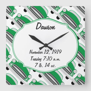Reloj Cuadrado Regalos para Baby Shower de Auto Retro Sweet Green