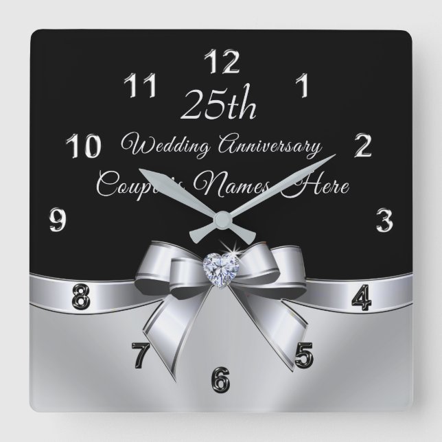 Reloj Cuadrado Regalos personalizados de 25 años de Boda (Anverso)