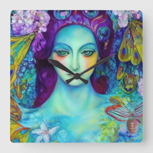 Reloj Cuadrado Reina de hadas encantada con mariposas