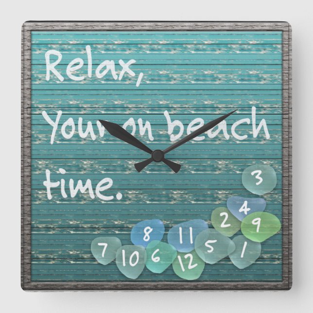 Reloj Cuadrado Relájese en el Sea Glass Beach Driftwood Ocean (Anverso)