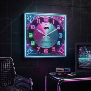 Reloj Cuadrado Relámpago Neo-Futurista de Synthwave de los 80 