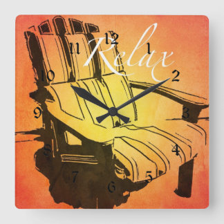 Reloj Cuadrado Relax Red Orange Adirondack Chair Summer Beach The