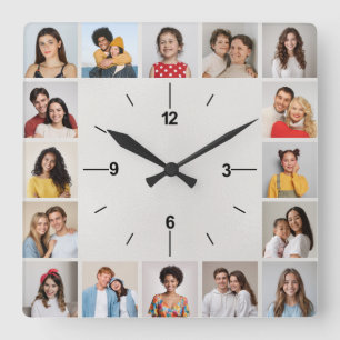 Reloj Cuadrado Relieve metalizado blanco metálico de 20 Collages