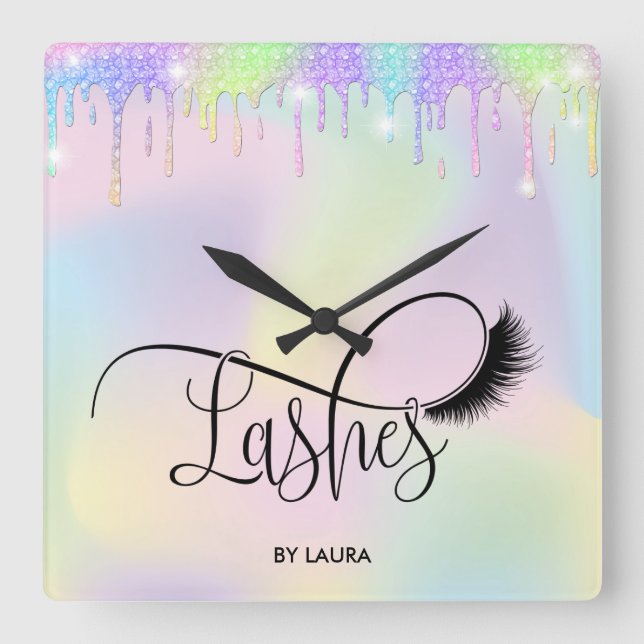 Reloj Cuadrado Relieve metalizado holográfico de goteo moderno az (Anverso)