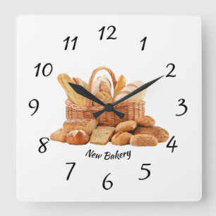 Reloj Cuadrado reloj, cuadrado, panadería, pan, panel