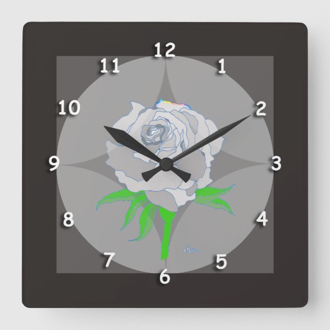 Reloj Cuadrado Reloj: fondo Subió y geométrico en negro (Anverso)