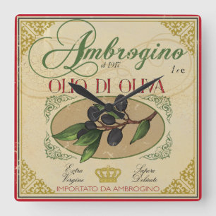 Reloj Cuadrado "Reloj italiano de la cocina, etiqueta del aceite