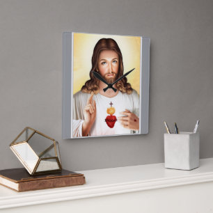 Reloj Cuadrado "Reloj moderno de la pared de Jesús con arte Inspi