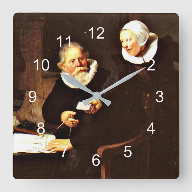 Reloj Cuadrado Rembrandt: El constructor naval y su esposa, 1633 (Anverso)