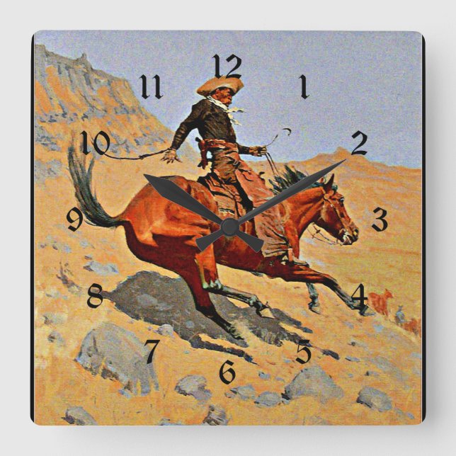 Reloj Cuadrado Remington: El Cowboy, arte de vaquero americano (Anverso)