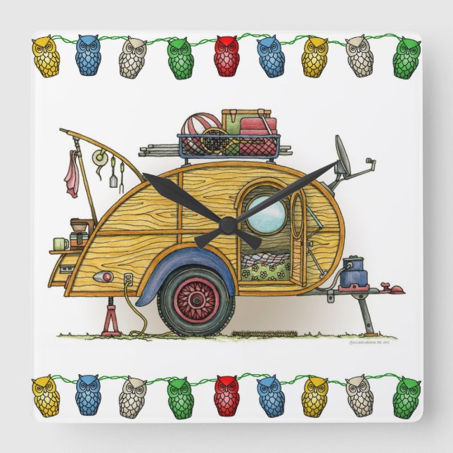 Reloj Cuadrado Remolque lindo del viaje del campista de la (Anverso)