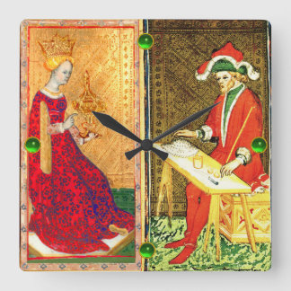 RELOJ CUADRADO RENACIMIENTO DE TAROS / MAGICIANO Y REINA DE CUPS