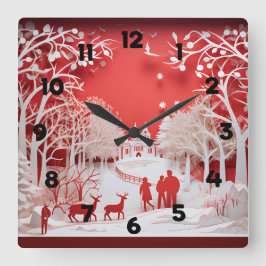 Reloj Cuadrado Renos 3D y personas en las aldeas