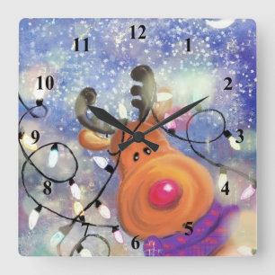 Reloj Cuadrado Renos felices - Navidades