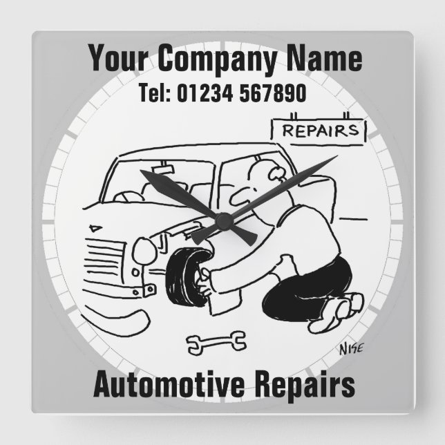 Reloj Cuadrado Reparaciones automotrices (Anverso)