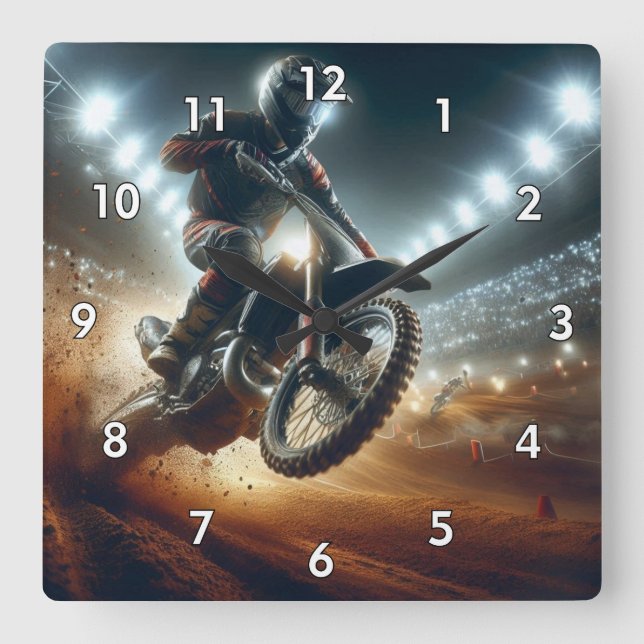 Reloj Cuadrado Representación digital de la competencia MotoCross (Anverso)