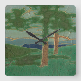 Reloj Cuadrado Reproducción paisajística de árboles de estilo Art