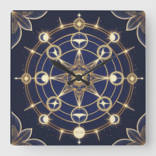 Reloj Cuadrado Resplandor Divino – Mandala Dorado del Despertar