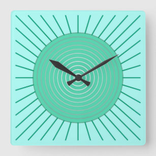 Reloj Cuadrado Resplandor solar geométrico moderno - aguamarina y