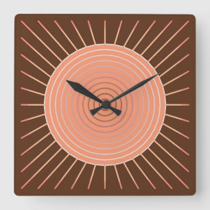 Reloj Cuadrado Resplandor solar geométrico moderno - melocotón 