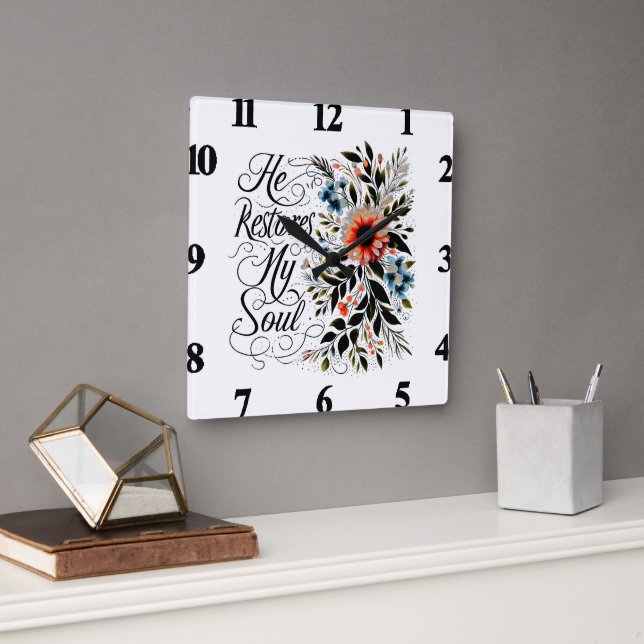 Reloj Cuadrado Restaura mi alma floral (Oficina)