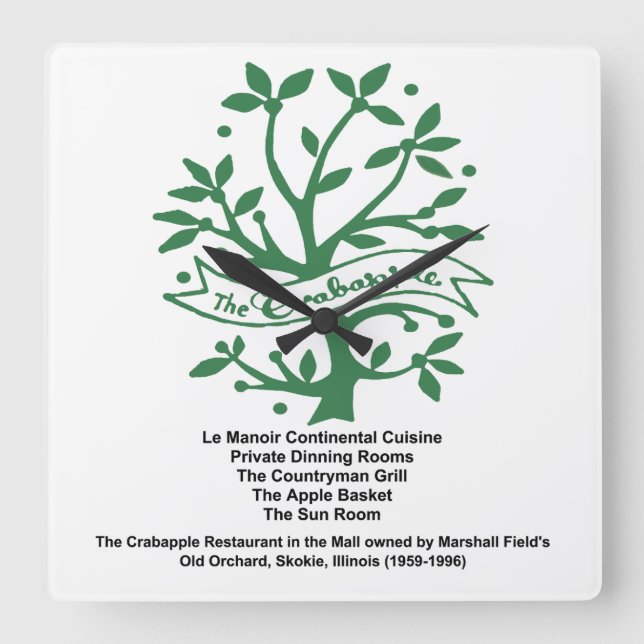 Reloj Cuadrado Restaurante Crabapple, Skokie, IL (Anverso)