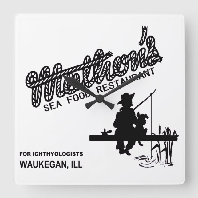 Reloj Cuadrado Restaurante de comida marina Mathon's, Waukegan, I (Anverso)