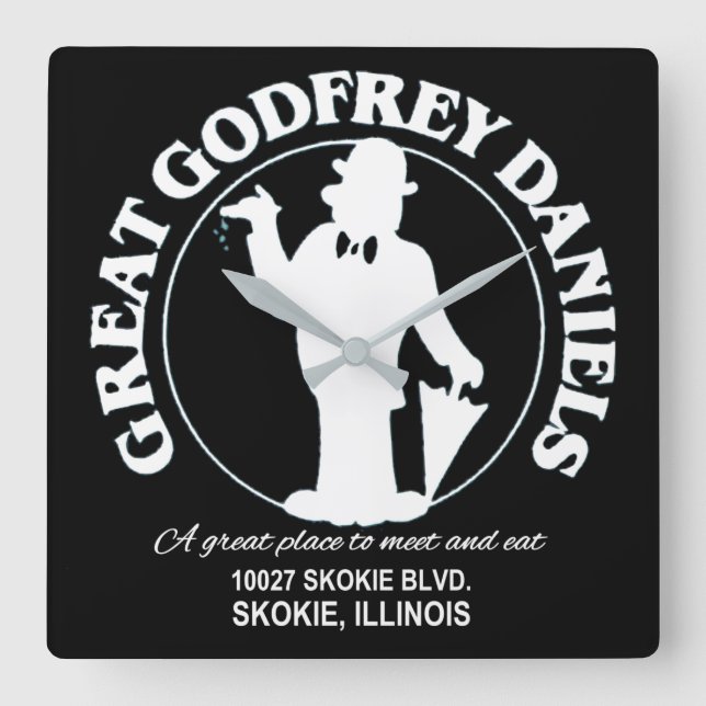 Reloj Cuadrado Restaurante Great Godfrey Daniels, Skokie, Illinoi (Anverso)